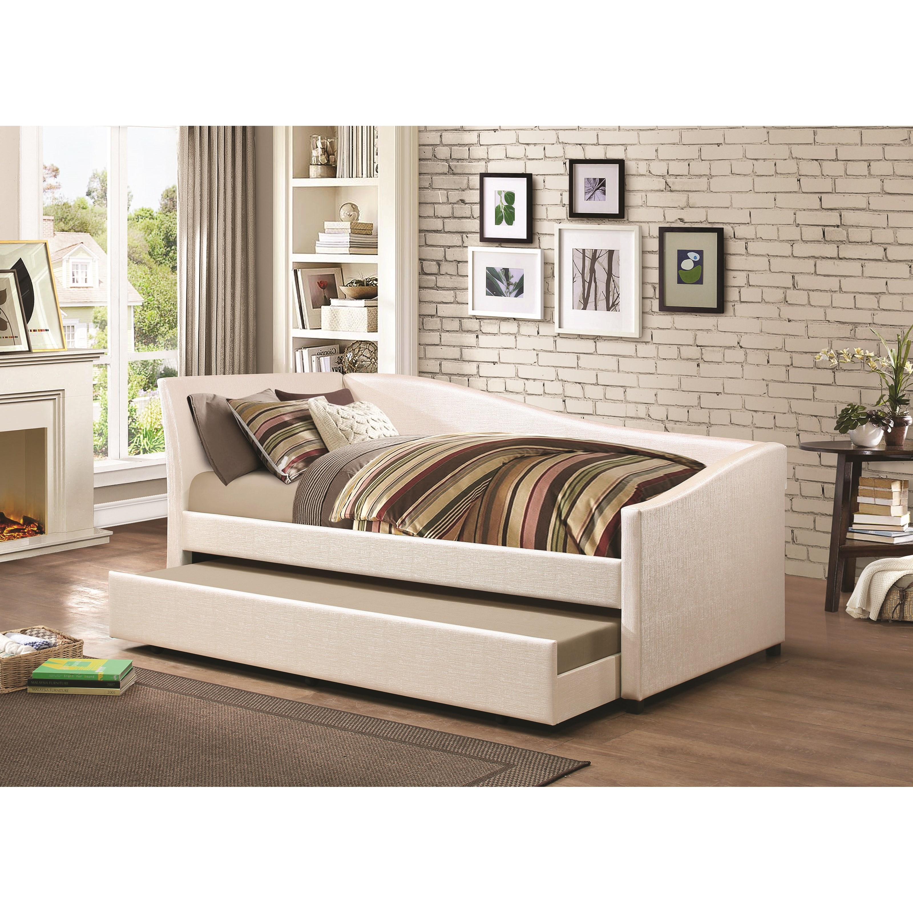 Coaster Daybeds by Coaster Twin Daybed with Upholstered Ivory Fabric